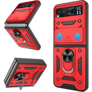 Atump for Motorola Razr 2023 Case [Not Fit Razr Plus 2023], Heavy Duty Shockproof with 360 Rotation Metal Kickstand [Military Grade] Protective Case for Moto Razr 2023, Red