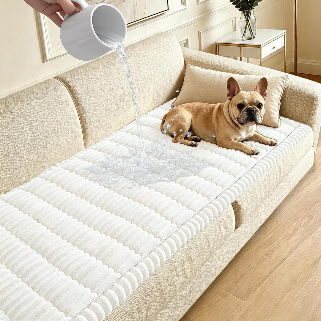 Waterproof Couch Cover for Dogs Washable,Non Slip Fuzzy Durable Couch Covers for 3 Cushion Sofa Pet Friendly Sofa Cover Dog Thick Soft Slipcovers Protector Couches Mat Bed (White, 27.6" x 70.9")