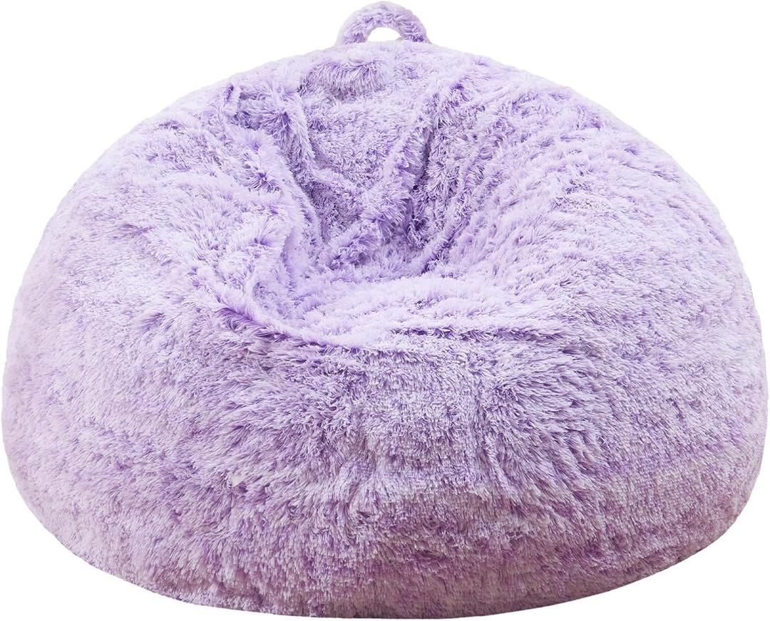 Large Bean Bag Cover for Stuffed Animals Machine Washable, Gaming Bean Bag Chairs for Adults Teens Girls, Lovely Cute Bean Bag Storage Stuffed Animal, 7FT, Purple
