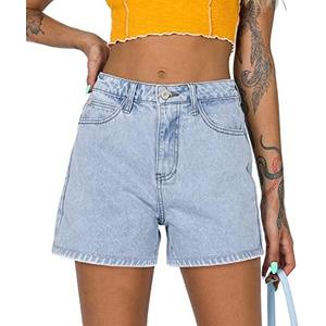 onlypuff Women Denim Shorts Ripped Mid Waisted Jean Shorts with Pockets L