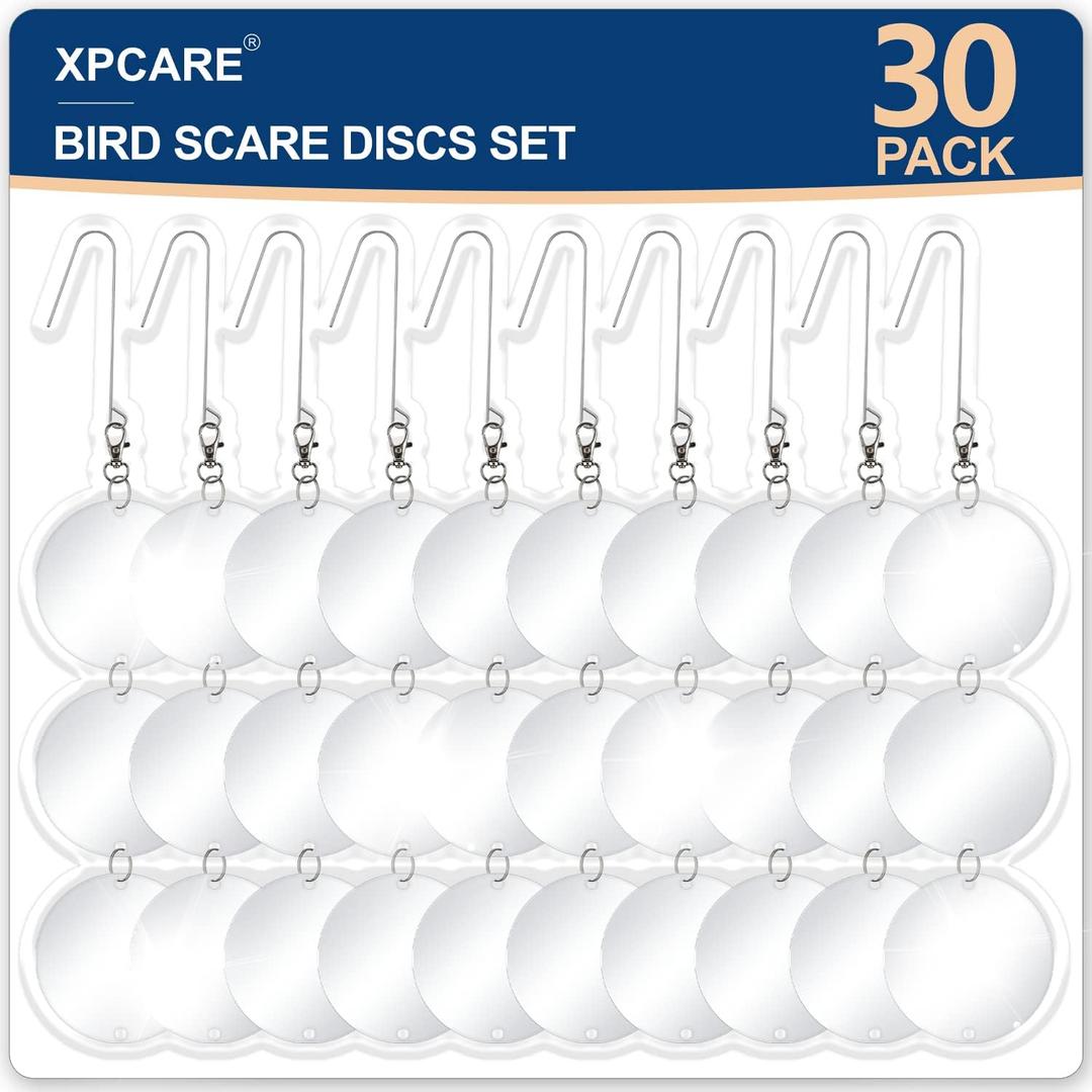 2 x XPCARE 30 Pcs Bird Scare Discs Set, Reflective Double-Sided Bird Reflectors Upgraded Discs Set Reflective to Scare Bird Like Woodpeckers Pigeons Ducks