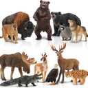 Toymany 12PCS North American Forest Animal Figurines, Realistic Jungle Animal Set Includes Raccoon,Lynx,Wolf,Bear,Eagle, Educational Toy Cake Toppers Christmas Birthday Gift for Kids Toddlers