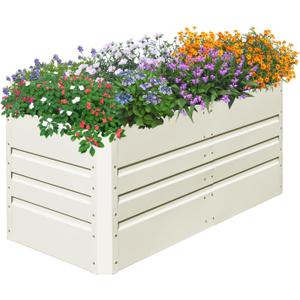 SnugNiture 4x2x2FT Raised Garden Bed Galvanized Planter Garden Boxes Outdoor, Deep Root Planter Raised Bed for Vegetables Flowers Herbs,Beige White