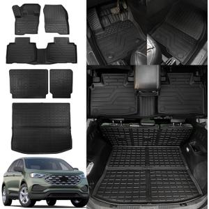 Rongtaod Floor Mats Compatible with 2015-2024 Ford Edge 5-Seater (Not Fit SEL) Cargo Mat Trunk Liner Back Seat Cover Protector 2023 Edge Accessories (Floor Mats+Trunk Mat+Backrest Mats)