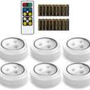 Brilliant Evolution Tap Light Push Lights 6pk with 18 AA Batteries Included + Remote - LED Stick On Lights Under Cabinets Puck Lighting - Under Counter Lighting Wireless Closet Kitchen Night Light
