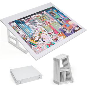 WELGEE 1000-Piecce Tilting Puzzle Board with Stand, 31 x 24 Lightweight Portable Puzzle Table for Adults & Seniors, DIY Customizable Puzzle Accessory Only 3.5 lbs (White)