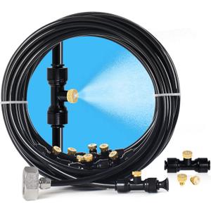 Bonviee Misters for Outside Patio, 26FT (8M) Patio Misting System, Outdoor Misters for Patio Cooling, 7 Brass Mist Nozzles, 3/4" Adapter, DIY Water Misters for Cooling Outdoor Garden Greenhouse