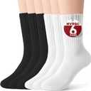 Crew Socks for Women & Men, 6 Pair Cute Cotton Casual Calf Socks Breathable Soft Above Ankle Socks, Size 5-10 (White)