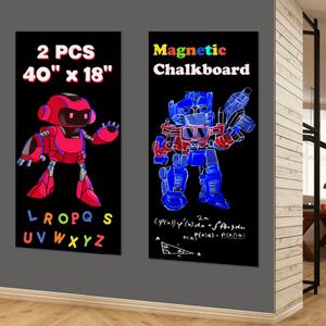 2 Pcs Magnetic Chalkboard Contact Paper for Wall 40"x18" Self Adhesive Magnetic Blackboard Sticker with 53 Magnet Letter for Kids, Black Chalk Board Wallpaper Roll Magnet Bulletin Board