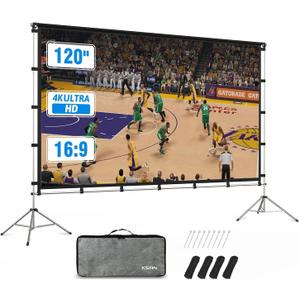 Projector Screen Outdoor, Projector Screen with Aluminum Alloy Stand Portable 120" Foldable Projection Screens, KSAN 10 Feet Indoor Home Theater Movie Screens with Carry Bag for Backyard Movie Night