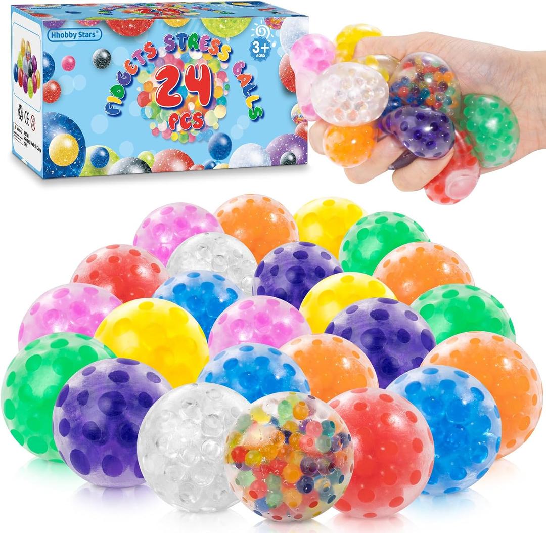 24 Pack Fidgets Stress Balls for Kids Adults, Squishies Ball Toys Pack, Stress Relief Sensory Stress Ball for Autism, Squishy Toys for 3 4 5 6 7 8 9 10 Boys Girls Gifts
