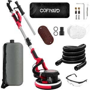Electric Drywall Sander,1250W Popcorn Removal Tool,Drywall Sander with Vacuum Dust Collector,7 Variable Speed LED Light 900-1800RPM Ceiling Sander,Foldable & Extendable Handle Ceiling
