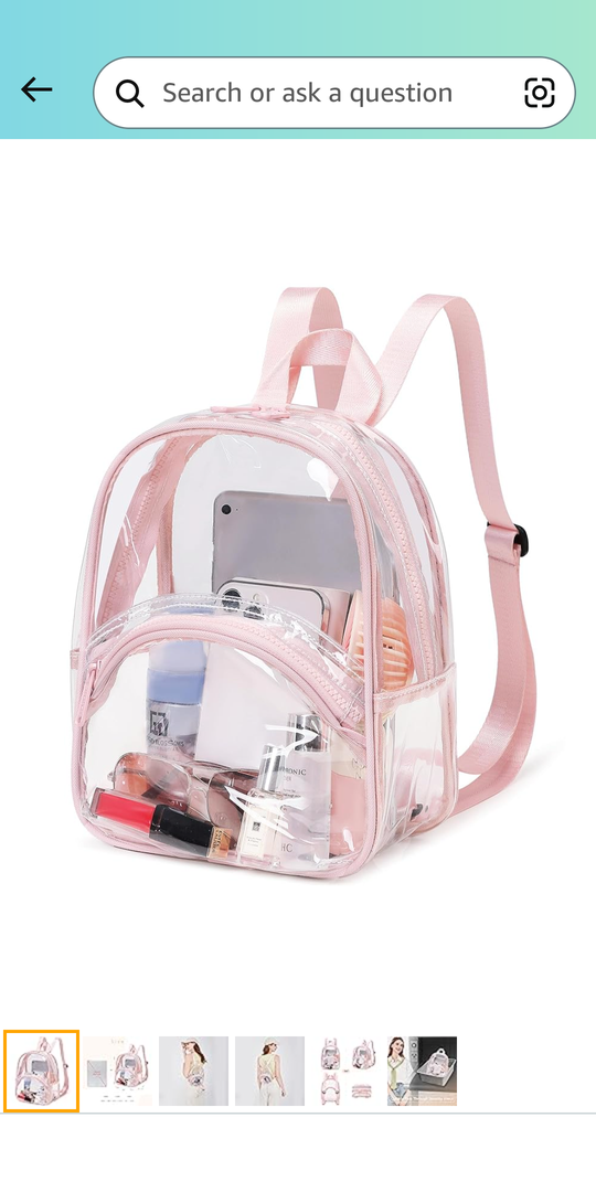 abshoo Clear Mini Backpack for Stadium Events Approved 12 x6 x12 Clear Bag Transparent Backpacks for Girls Women (Light Pink)