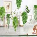 Palonu 4 Pack Faux Artificial Hanging Plants, Fake Potted Greenery with Eucalyptus Vine, Mandala, Pea Pod Leaves & String of Pearls in Pots for Office, Living Room, Bathroom, Indoor & Outdoor Dcor