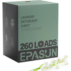Laundry Detergent Sheets 260 Loads, Fresh Scent, Eco-Friendly Liquidless Soap Strips, Plant-Based, Hypoallergenic Washing Supplies