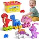 Dinosaur Building Blocks Toys, Animal Train Building Set with Storage Box, 5PCS Dinosaur Montessori Toys Birthday Gift for Animal Loving Preschoolers for Kids Toddlers Boy Girls Age 3 4 5 6