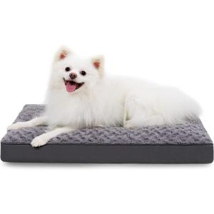 Dog Crate Bed Waterproof Dog Bed for Medium Pets Rose Velvet Soft Fluffy Washable with Removable Cover & Anti-Slip Bottom, 29 x 18 Inch, Gray