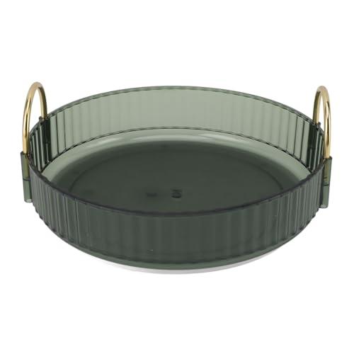 Round Storage Tray 360 Degree Rotating Clear Desktop Organizer Display Tray with Dual Handles for Bedroom Bathroom (Green)