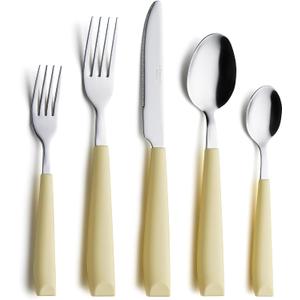 ANNOVA Silverware Set Stainless Steel Colorful Handle Tableware Kitchen Flatware Set Utensils, Includes Dinner Knives, Forks, Spoons, Salad Forks & Dessert Spoons (Yellow, 20 Pieces) (Large) ANNOVA Silverware Set Stainless Steel Colorful Handle Tableware Kitchen Flatware Set Utensils, Includes Dinner Knives, Forks, Spoons, Salad Forks & Dessert Spoons (Yellow, 20 Pieces) (Large)