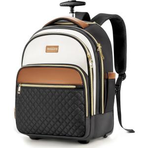 Arcoyard Small Rolling Backpack for Women, Lightweight Travel Backpack with Wheels, Roller Backpacks for Adults, Water Resistant Rolling Laptop Bag, Wheeled Underseat Carry On Luggage, Beige Brown