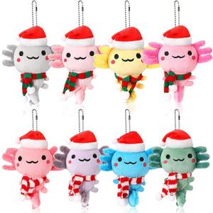 Poen 8 Pcs Christmas Axolotl Ornaments Plush Toys 4 Inch Mini Kawaii Axolotl Stuffed Animal with Santa Hat and Scarf Cute Stuffed Samaritans Keychain Bulk for Christmas Ornaments Hanging Decorations