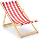 Solid Wood Folding Beach Chair, Adjustable Reclining Sling Chair with Red White Striped Canvas, Portable Outdoor Lounge Chair for Patio, Balcony, Poolside & Camping, No Assembly Required