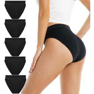 Women's Cotton Underwear Hi Cut Panties for Women Solid Briefs Soft Stretchy Ladies Underpants (5-pack) (Large)