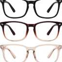 MEETSUN 3-Pack Blue Light Blocking Glasses, Anti Eye Strain Headache (Sleep Better), Computer Glasses UV400 Lens (Black + Brown Gradient + Coffee)