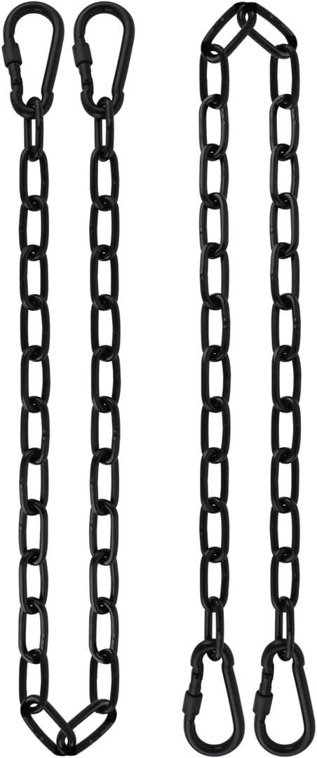 2 Pack 44in Hanging Chair Chain with 4 Carabiners, 500LB Capacity Hanging Kits Heavy Duty Hanging Chair Hardware for Hammock Swing Punching Bags Sandbag Indoor Outdoor Yoga Gym (Black, 44in)