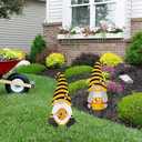 YEAHOME Metal Gnome Decorative Garden Stakes, 2 Pcs Outdoor Garden Decor with Honeybee Ornament Spring Decorations Yard Art Stakes for Indoor Outdoor Patio Lawn (Yellow & Orange)