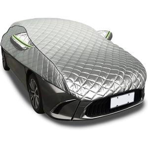 Hail Protection Car Cover Half Cover,5-Layer Heavy Duty Waterproof 210T Taffeta with Double Cotton Padding,Sun UV Rain Snow Resistant,fit Hatchback,Sedan and SUV with Lengths from 4.3 m-4.5 m,Silver