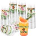 WorldBazaar 100 Pack Hawaiian Luau Plastic Cups 12oz Summer Tiki Disposable Party Drink Cups Tropical Beach Pool BBQ Birthday Christmas Party Supplies, 4 inches x 3.7 inches