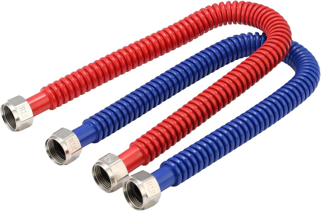 Roastove 24inch Stainless Steel Corrugated Water Heater Connector, 3/4" FIP x 3/4" FIP, Hot and Cold Color Coded, Flexible for Female Iron Water Pipes Fitting, 24" Length (2 Packs)