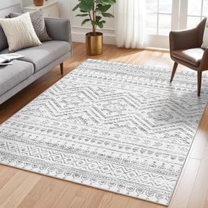 Miukiki 4x6 Area Rug for Living Room Moroccan Washable Rugs Non Slip Indoor Floor Carpet Foldable Large Soft Area Rug for Dining Room Bedroom with Low Pile(Grey,4'x6')