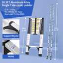 JADDUO Telescoping Ladder, 20.3 FT, Rectangular, Heavy Duty, Silver