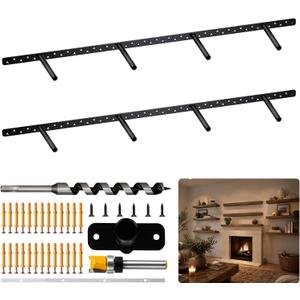 2pcs Heavy Duty Floating Shelf Brackets,43"x8"x1.0" Hidden Black Metal Fireplace Mantel Brackets，Invisible Floating Shelf Hardware for Heavy Duty Books and Wooden Shelves, Including Installation Kit