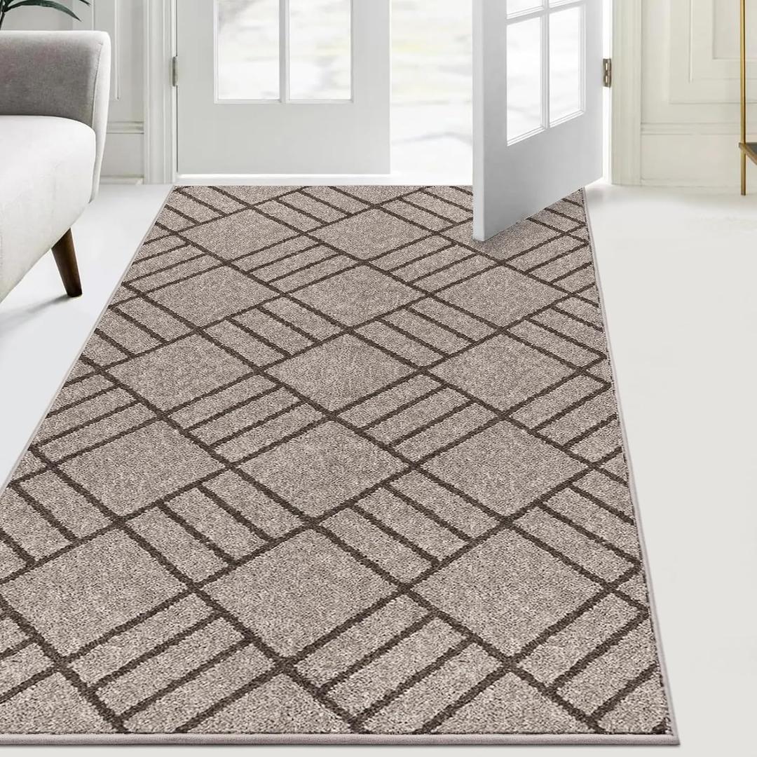 Non Slip Entryway Rug 34" x 60", Dirt Trapper Door Mat, Inside Washable Runner Rug for Kitchen, Bathroom, Bedroom, Floor, Hallway (2'10" x 5' (Rectangular), Beige)