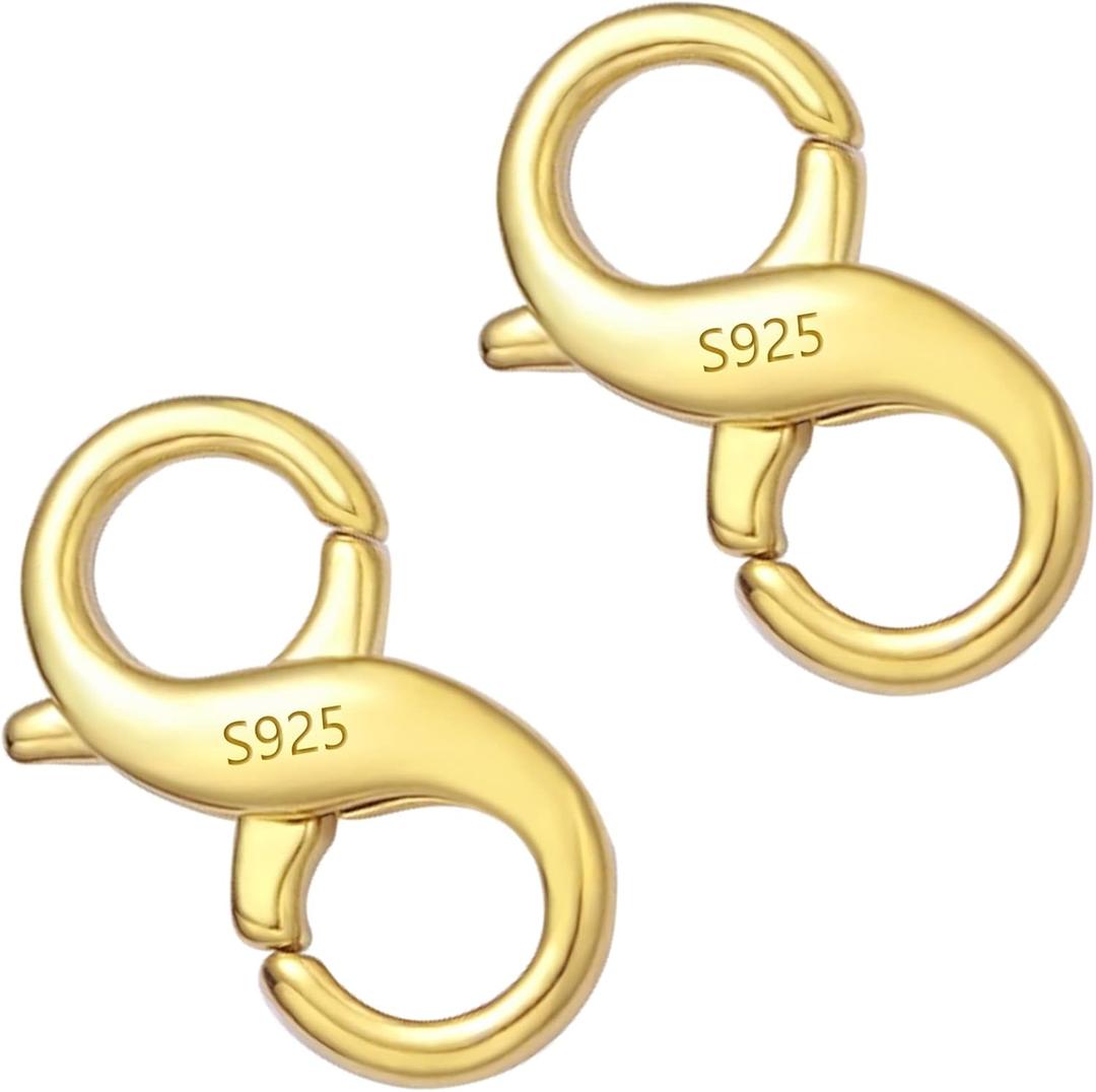 Lobster Clasp Necklace Bracelet Extender,925 Sterling Silver Plated with 14K Gold Necklace Connector Extender Clasps,Plated 14K Gold Closures Claw for DIY Jewelry Repair(0.55"x0.24",Gold,2P)