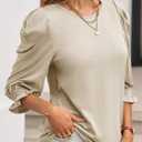 Tankaneo Womens 3/4 Length Sleeve Tops Dressy Casual Blouse Puff Sleeve Cute Trendy T Shirts with Smocked Cuffs (Beige)