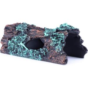 Natural Reptile Hide Basking Platform, Hideout Decor for Aquarium, Fish Tank, Bearded Dragon, Gecko, Shrimp, Betta (Glow-in-the-Dark Tree Cave, Small)