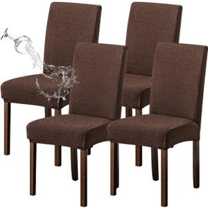 Genina Waterproof Chair Covers for Dining Room Set of 4 Kitchen Chair Covers Parson Dining Chair Slipcover, Chocolate