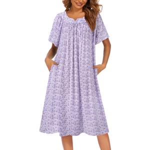 Ekouaer Womens Nightgown Short Sleeve House Dress with Pockets-Floral Print Mumu Dress (Medium, Garden Purple)