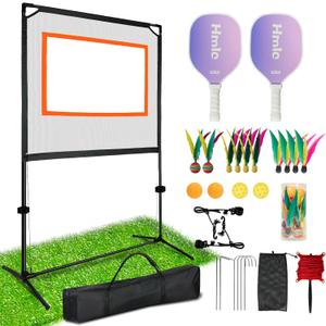 Portable Paddle Sport with Net - Indoor & Outdoor and Backyard Games - Similar to Badminton, Pingpong and Pickleball Set (Orange)