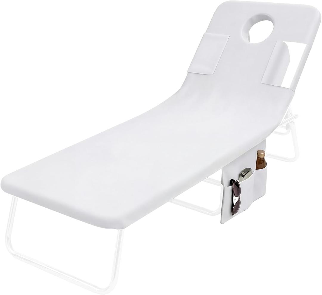 Frienda 1 Pcs 35.5"x74.8" Large Towel Cover for Tanning Chair with Face Hole Oversized Beach Pool Lounge Seat Cover Towel with Pocket Patio Furniture for Summer Pool Outdoor(Chair Not Included)