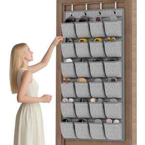 homyfort Over the Door Shoe Organizer,Hanging Shoe Rack Storage Holder with 24 Extra Large Fabric Pockets for Closet,Men Sneakers,Women High Heeled Shoes,Slippers,Grey 61.4''x22'' (Linen-like Grey)