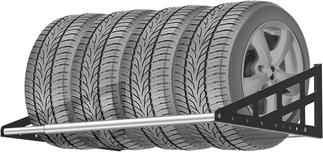 Tire Rack Wall Mount,Heavy Duty Adjustable 31"-56" Tire Storage Rack, Wheel Racks for Garage with Telescopic Rods, Hanging Garage
