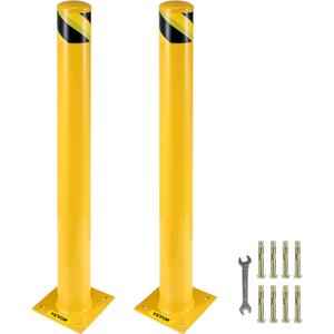 VEVOR Safety Bollard, 48 Inch Height Bollard Post, 5.5 Inch Diameter Steel Pipe Safety Bollard Post, Yellow Steel Bollard, Steel Safety Bollard with 8 Anchor Bolts, Perfect for Traffic-Sensitive Area