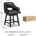 Signature Design by Ashley 25" Tallenger Modern Upholstered Swivel Counter Height Barstool, Set of 2, Black & Dark Brown