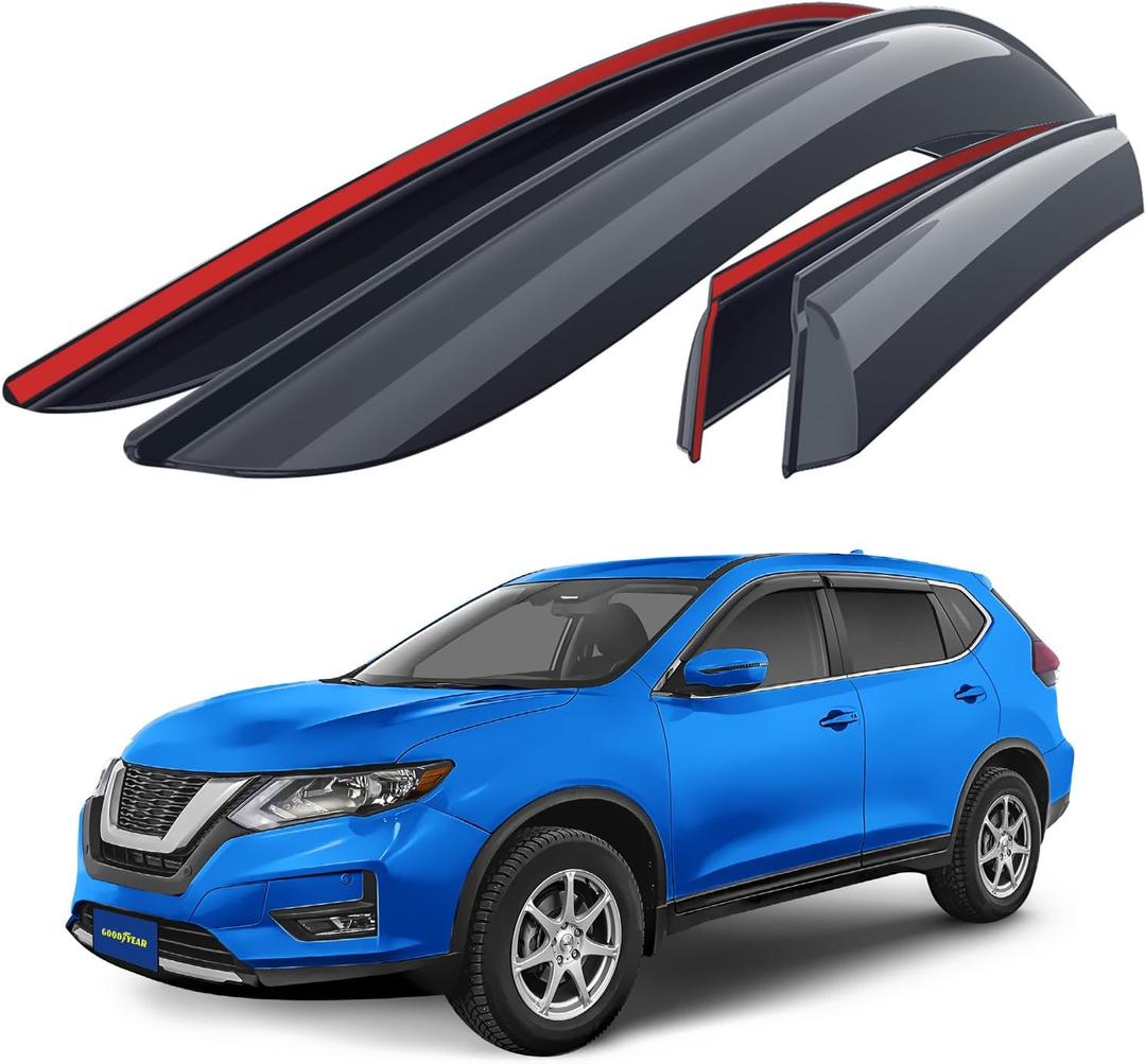 Goodyear Shatterproof Side Window Deflectors for Nissan Rogue 2014-2020, Tape-on Rain Guards, Window Visors for Cars, Vent Deflector, Vent Visor, Car Accessories, 4 pcs. - GY008529