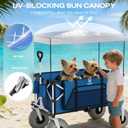 Navatiee Beach Wagon with Big Balloon Wheels for Sand, 200L Extra Large Beach Cart with Canopy, 440Lbs Heavy Duty Folding Wagon Collapsible with 9" Tires & Side Pocket for Beach, Outdoor, Blue